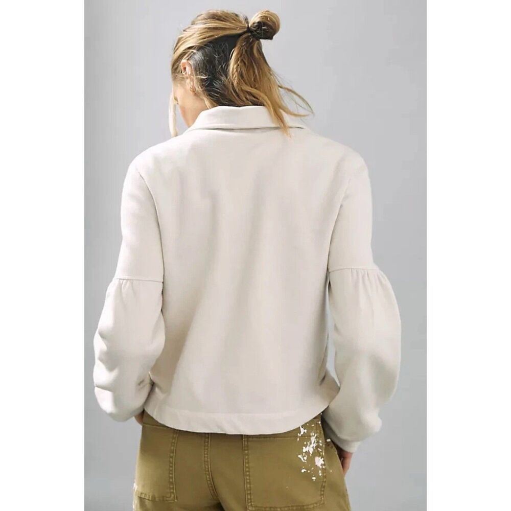 Anthropologie TLa Puff-Sleeve Jacket Sweater Coat Sweatshirt Cream Size XS - Picture 10 of 11